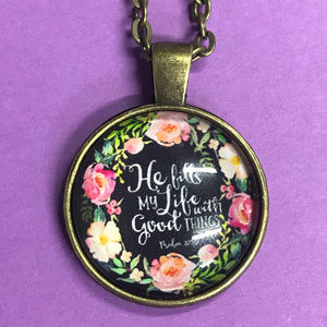 He Fills My Life With Good Things Bronze Necklace
